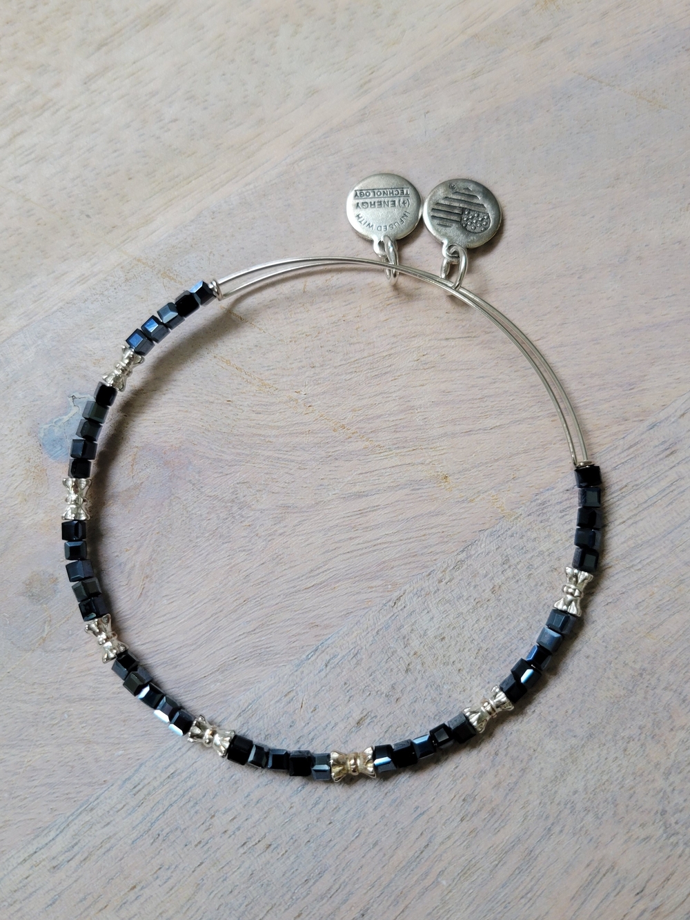Alex and Ani Black Cube Bead Silver-Tone Expandable Bangle